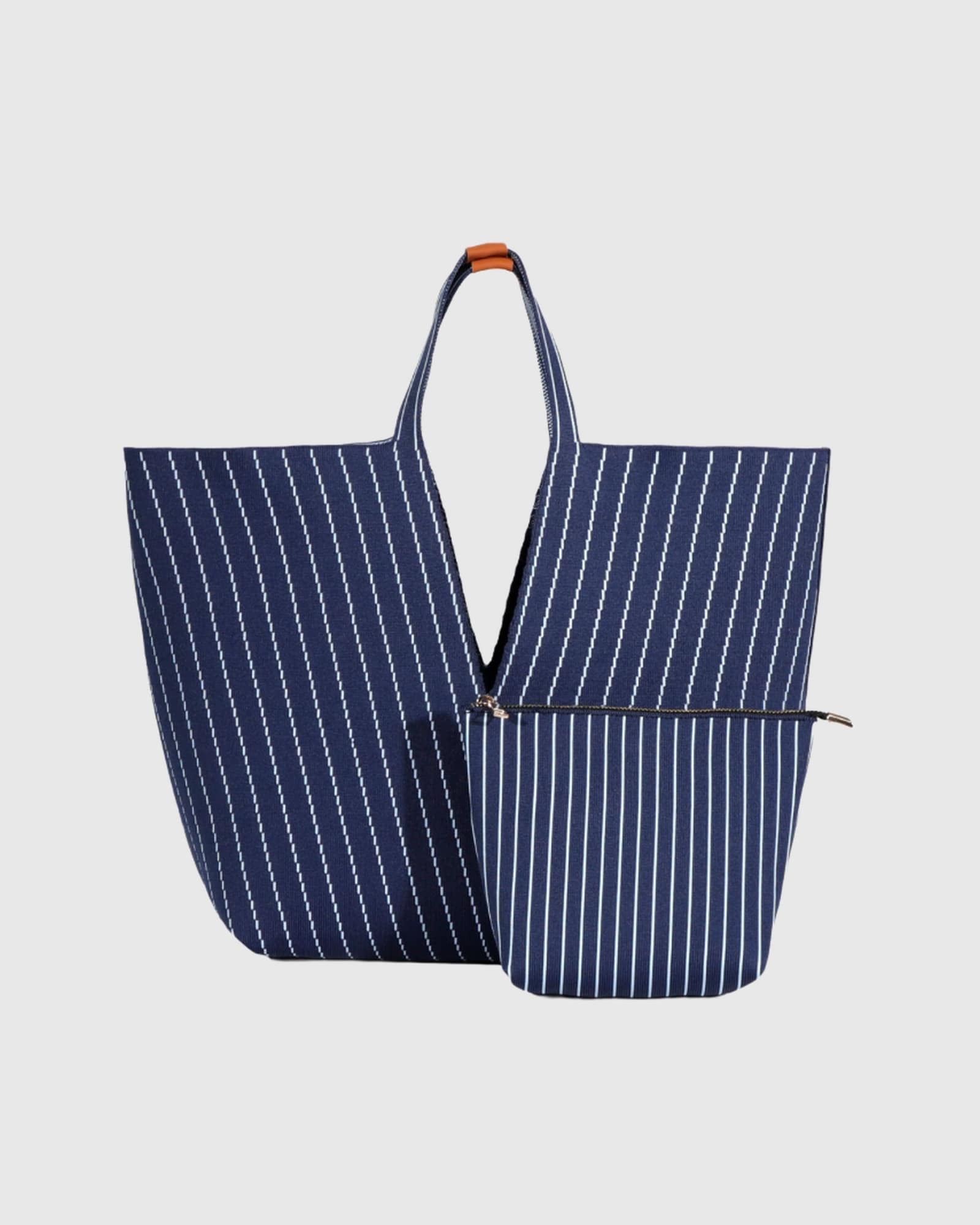 Navy Stripe Knit Tote Set